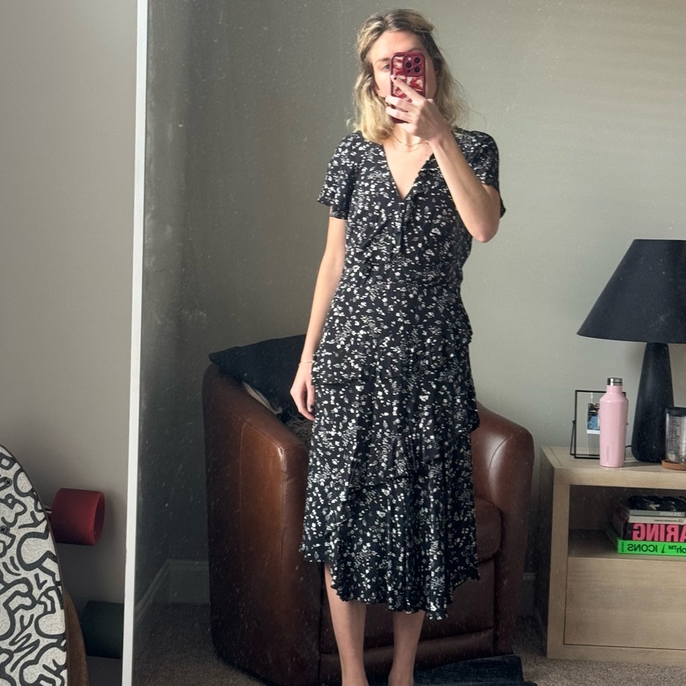 Joie Black and White Floral Midi Dress